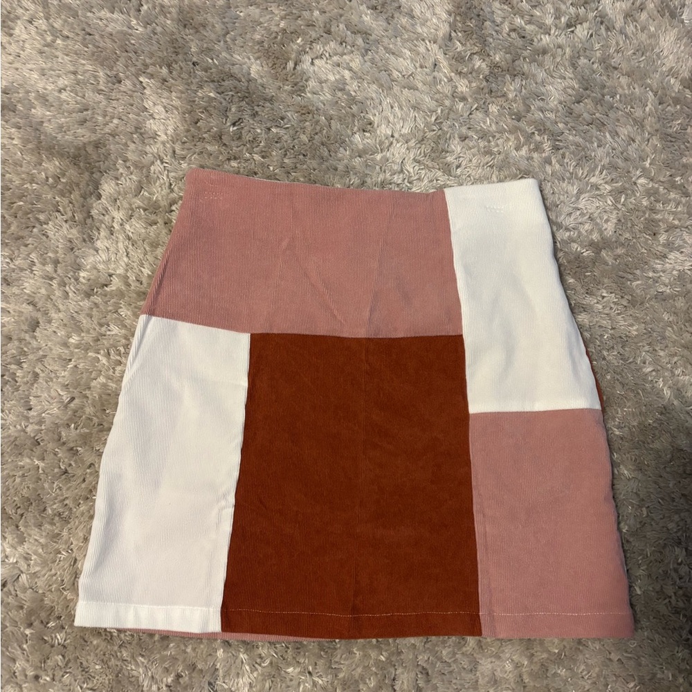 Cream and Pink High Rise Mini Skirt